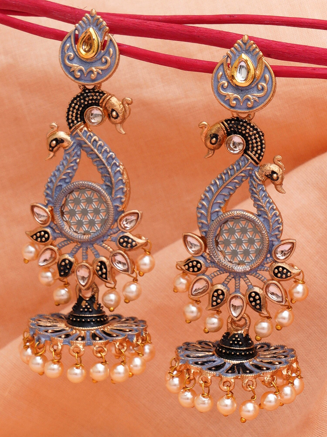 KARATCART Grey Contemporary Jhumkas Gold Plated Kundan Jhumki Earrings
