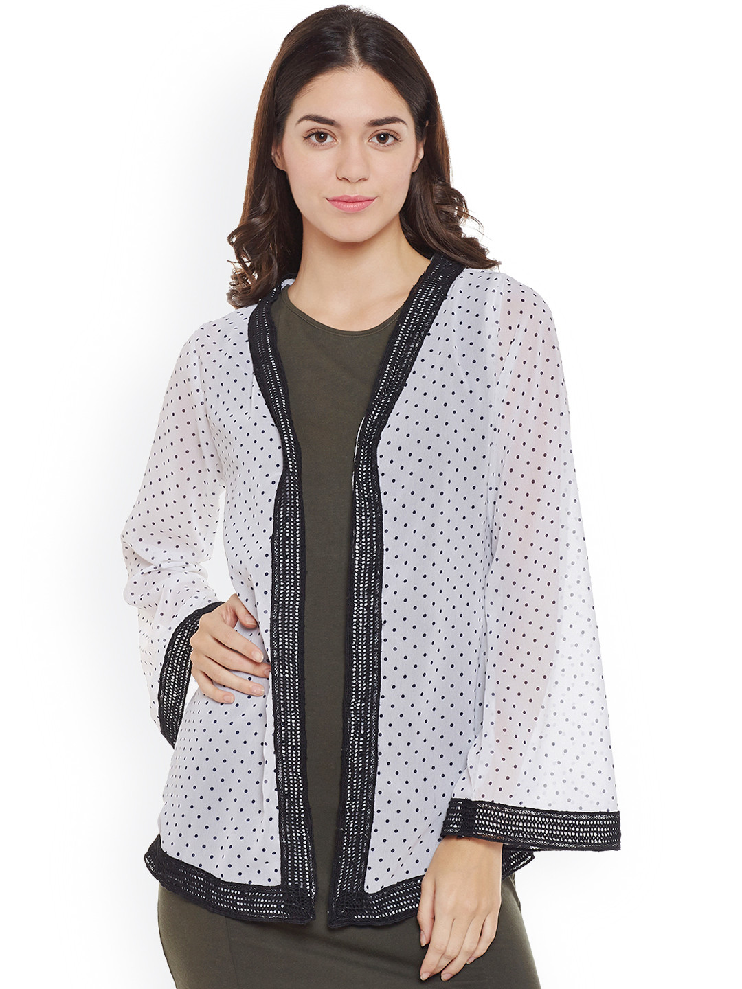 WISSTLER White & Black Printed Semi-Sheer Shrug