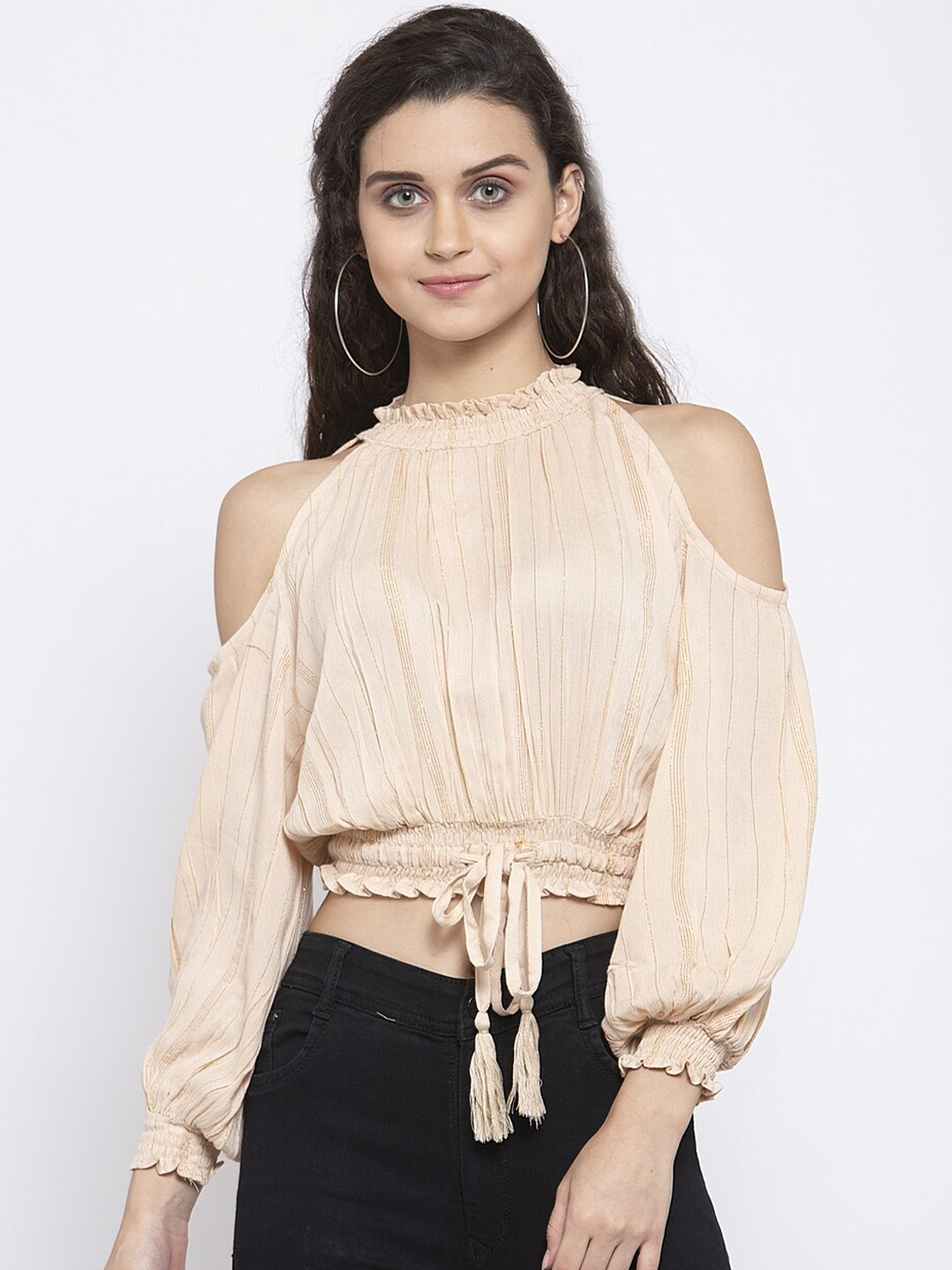 Zastraa Blouson Self Design Blouson Crop Top