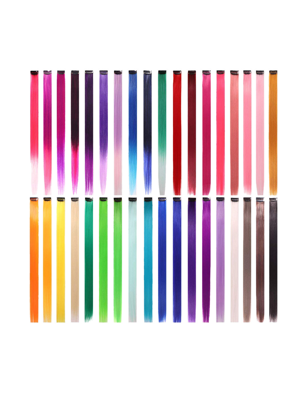 CHRONEX Pack Of 10 Long Straight Rainbow Clip In Hair Extensions