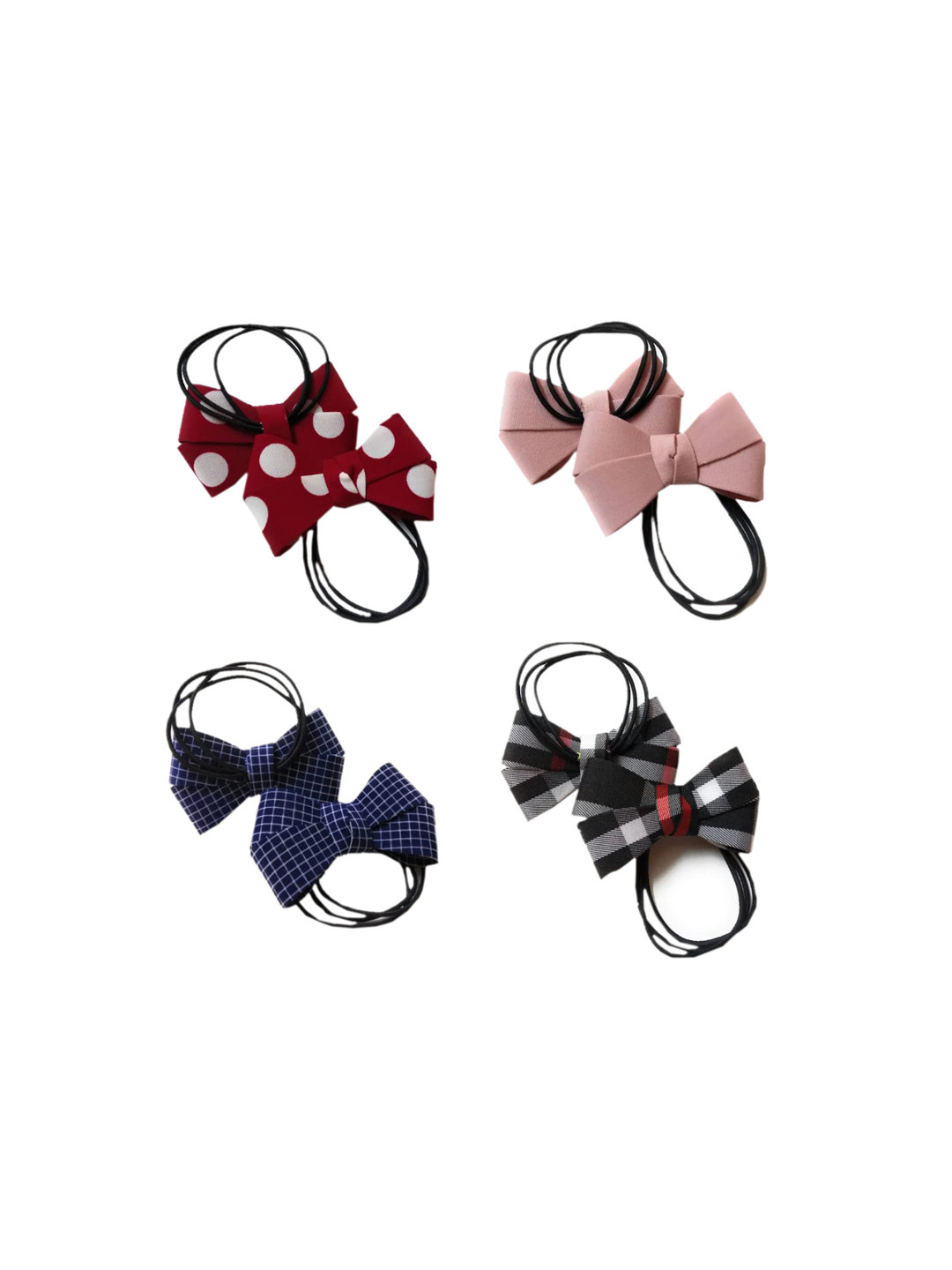 CHRONEX Set Of 4 Stylish Hair Accessories, Hair Bows, Ribbon Bows with Black Rubber Band