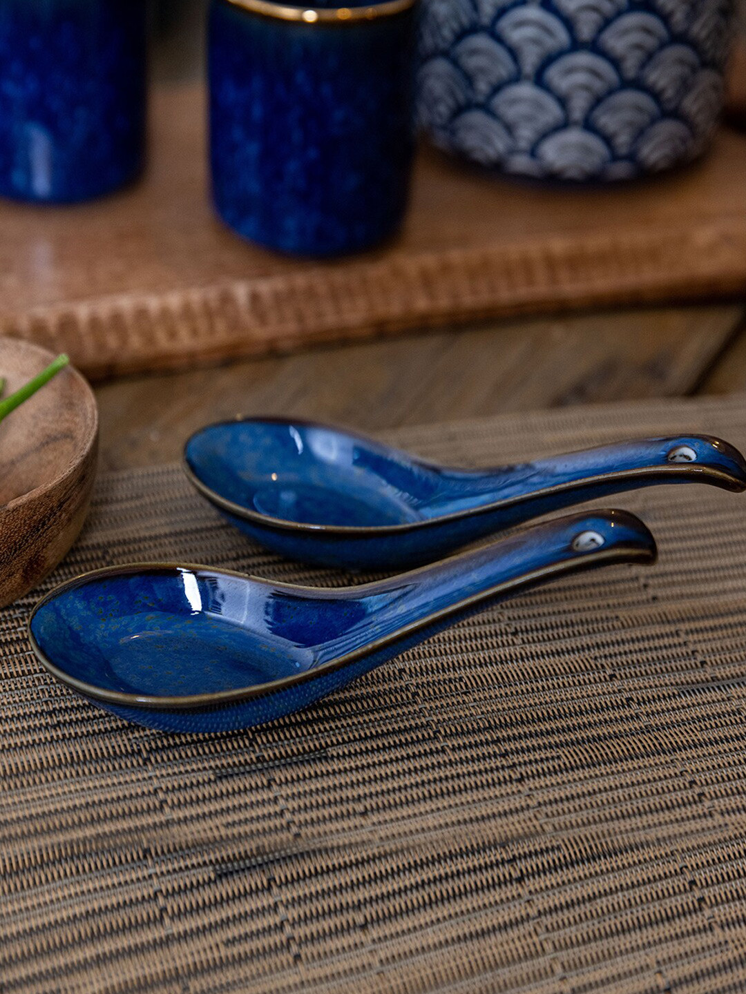 MIKASA Blue Dishwasher & Microwave Safe Porcelain Matte Rice Spoon