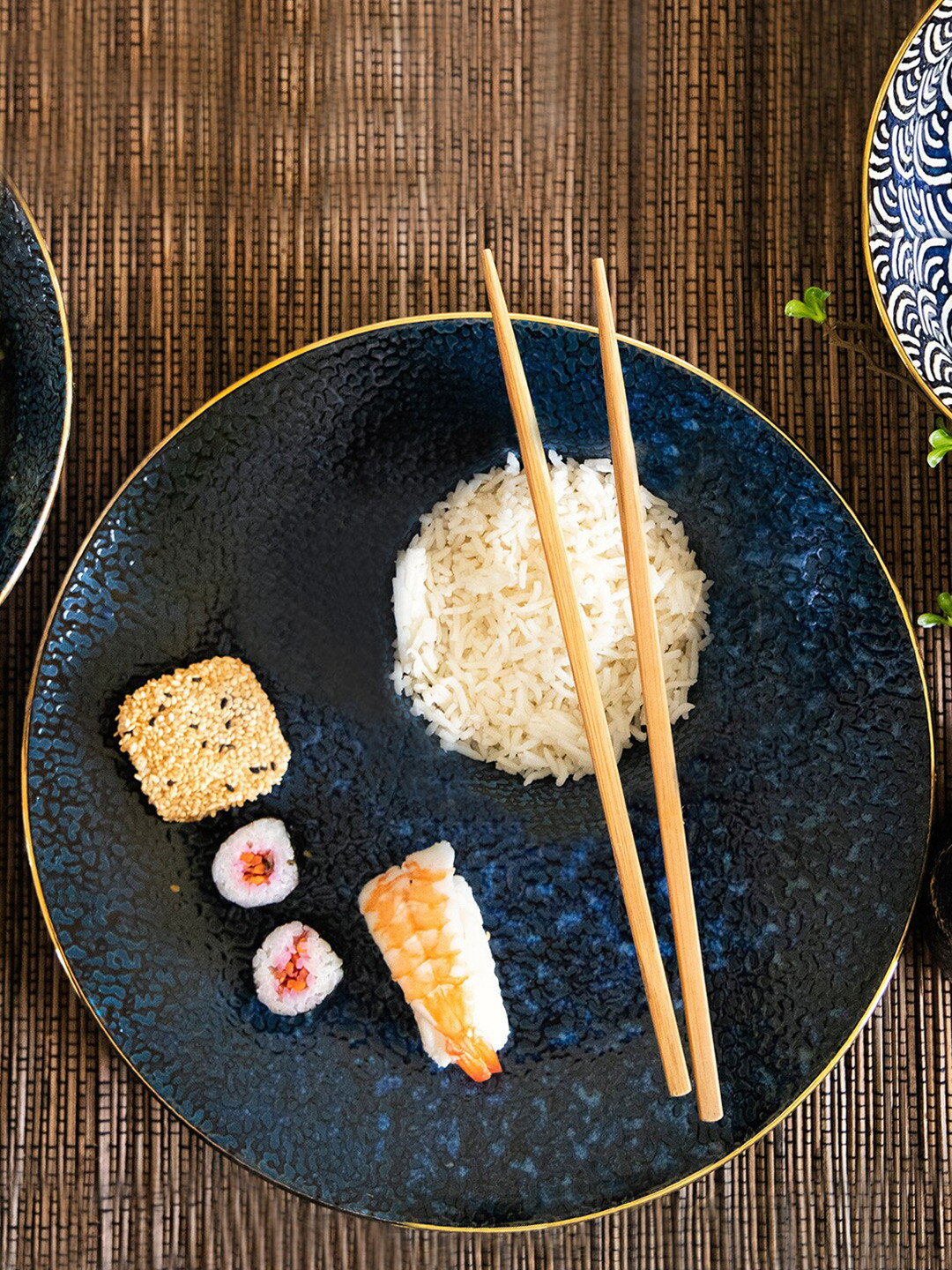 MIKASA Blue Dishwasher & Microwave Safe Textured Porcelain Glossy Dinner Plate