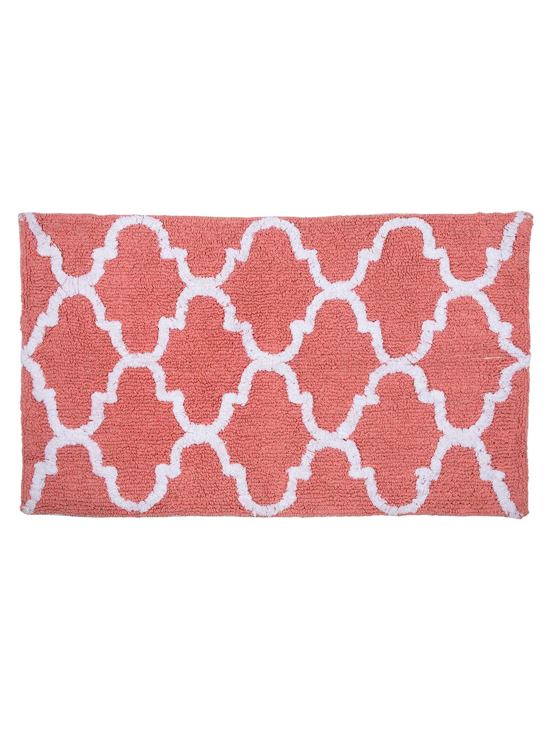 S9home By Seasons Peach Coloured White Anti Skid Bath Rug Image