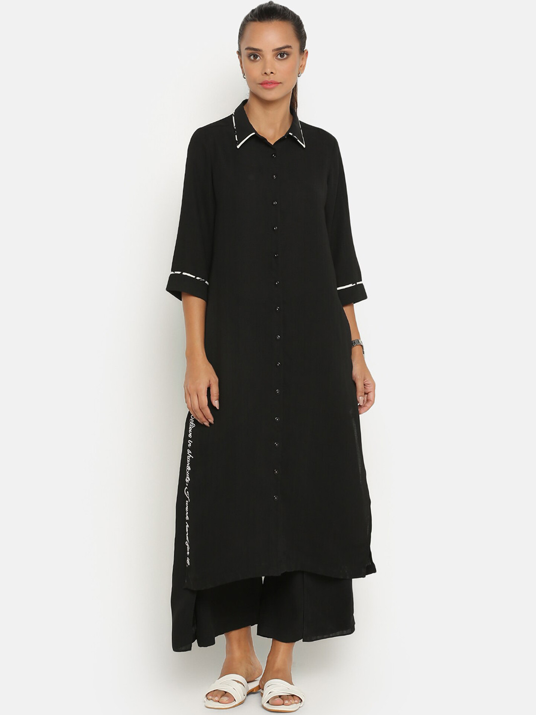 OFFICE & YOU Women Black Embroidered Thread Work Kurta