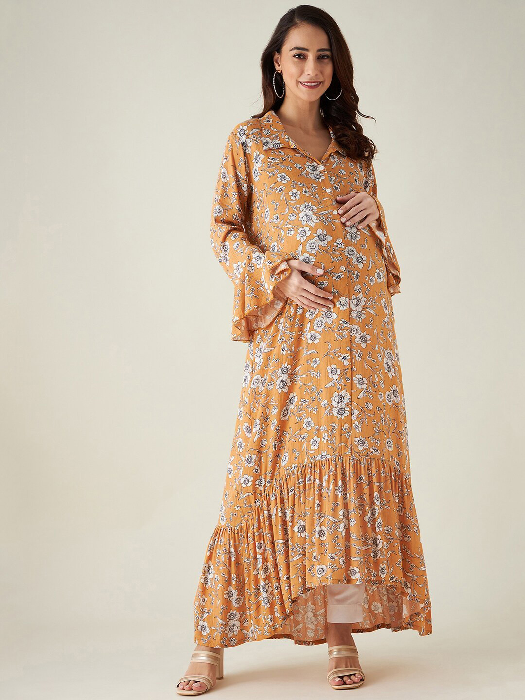 The Kaftan Company  Floral Maternity Shirt Maxi Dress