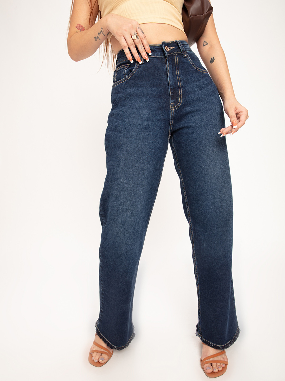Off Duty India Women Stretchable Wide Leg High-Rise Jeans