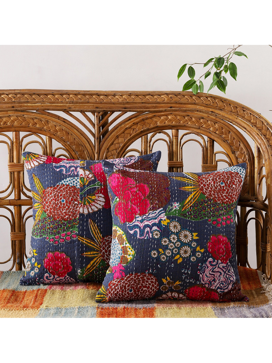HANDICRAFT PALACE  Set of 2 Cotton Printed Square Cushion Covers