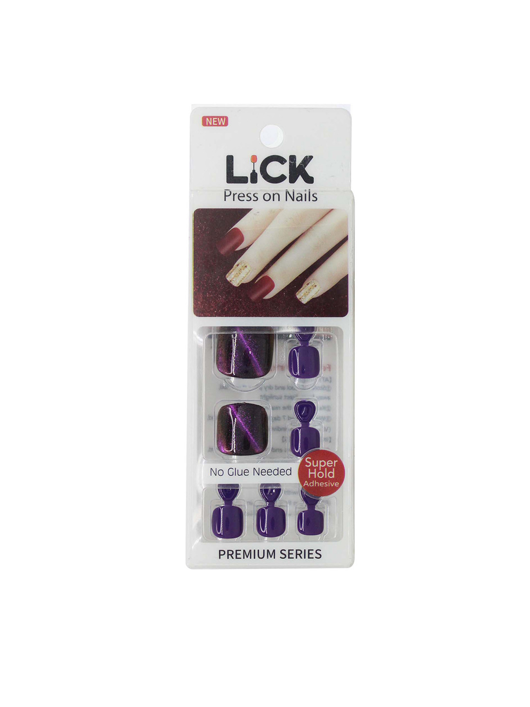 LICK Set Of 12 Blue Artificial Reusable Extension Toe Nails With Application Kit