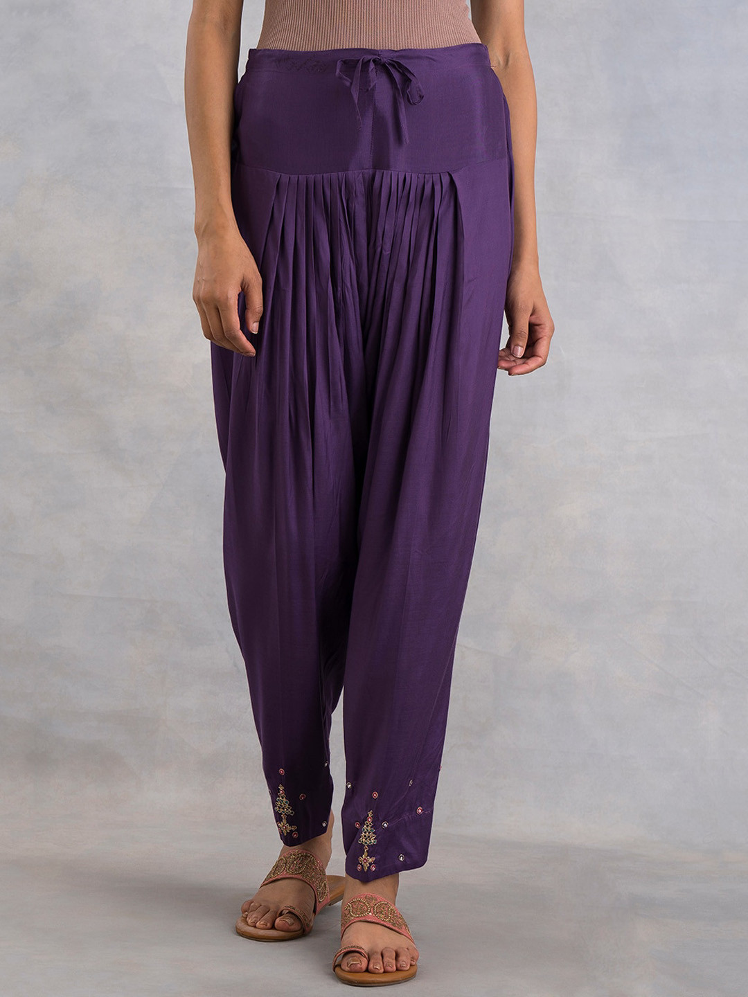 Folk Song  Folksong Collection Women Purple Solid Embroidered Detail Salwar