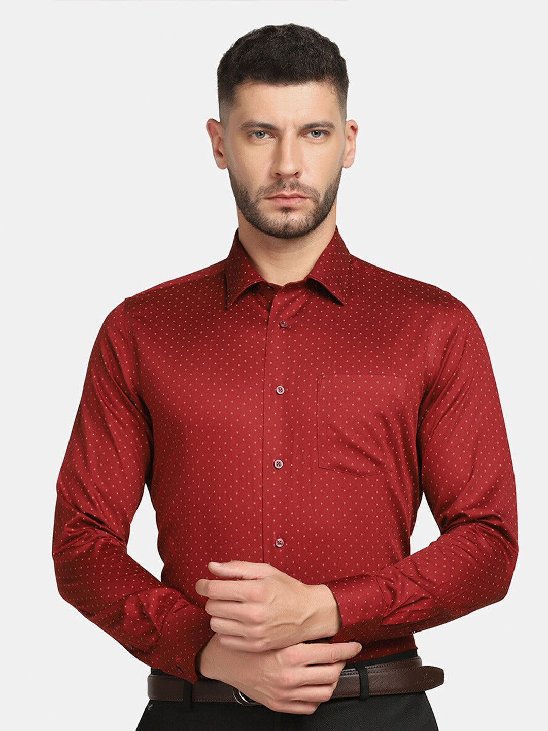 Blackberrys Men's Maroon Printed Formal Slim Fit Wrinkle-Resistant Shirt