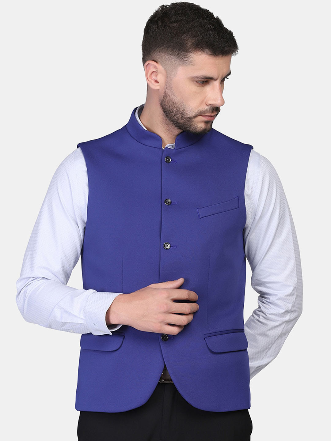 Blackberrys Men Blue Solid Nehru Jacket