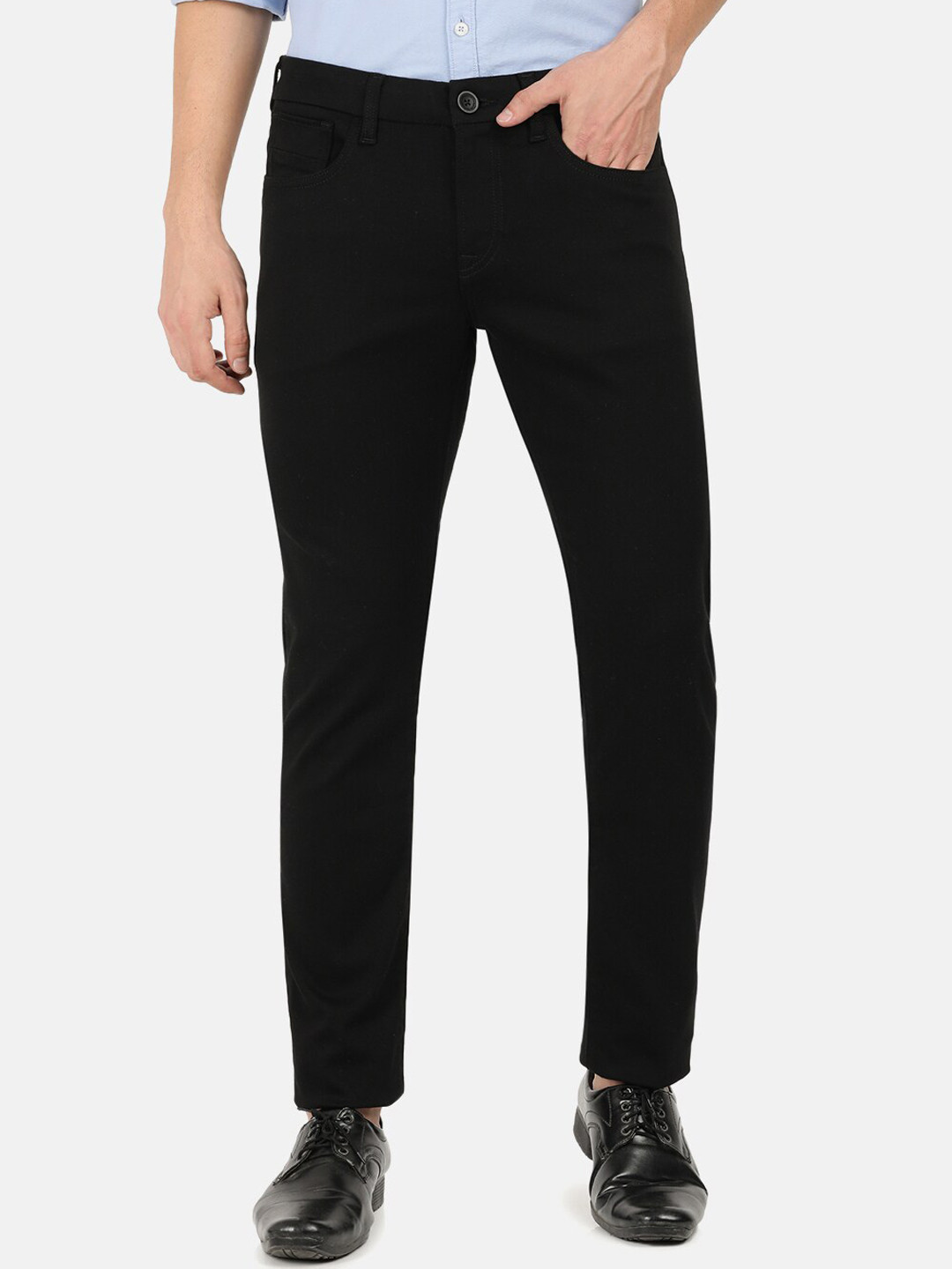 EVERBLUE Men Stretchable Black Midrise Five Pocket Trousers