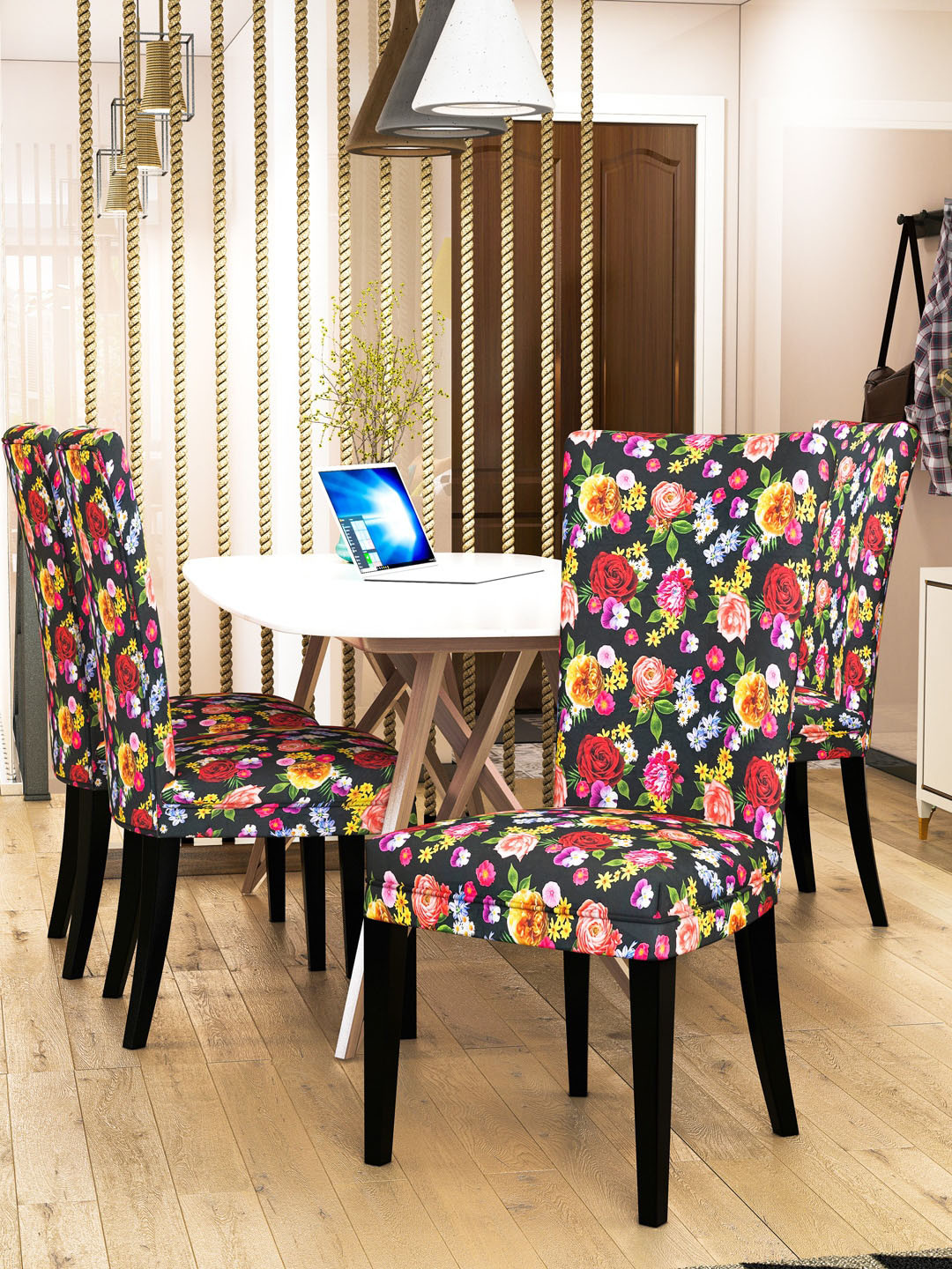 Nendle Set Of 4 Floral Printed Stretchable Dining Table Chair Covers