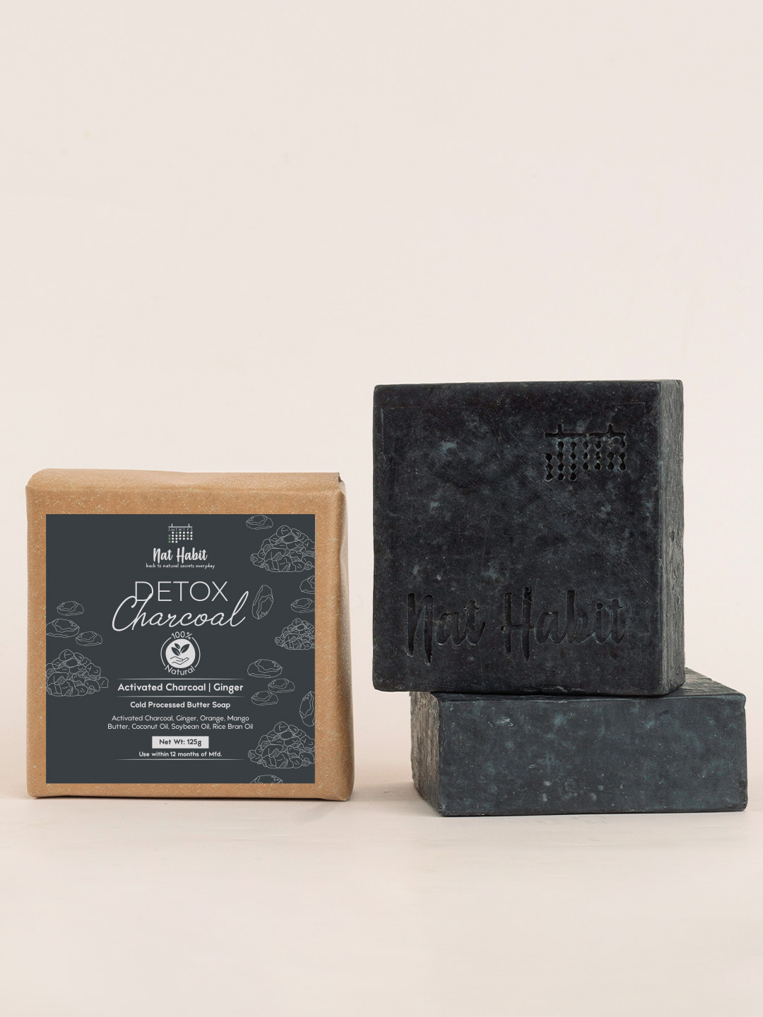 Nat Habit Set of 2 Charcoal Detox Cold Processed Soap-125 g (Each)