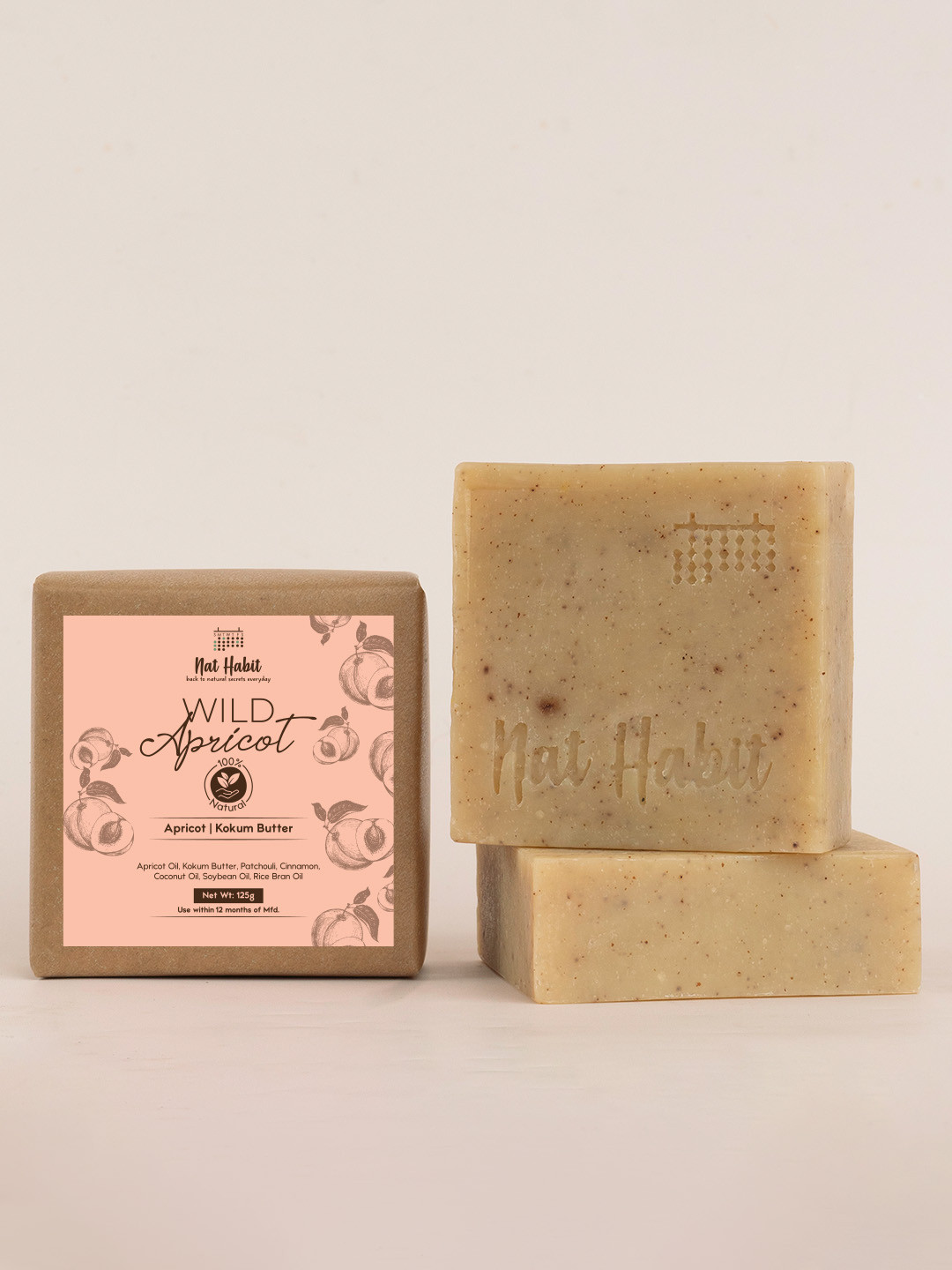 Nat Habit Set of 2 Cold Processed Wild Apricot Soaps with Kokum Butter - 125 g Each