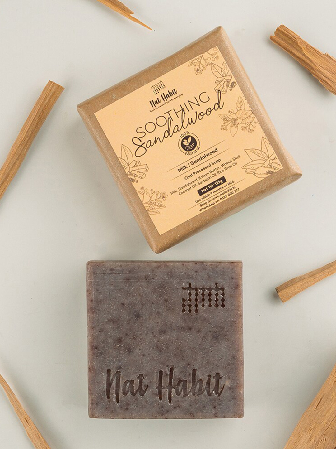 Nat Habit Sandalwood Soothing Cold Processed Soap-125 g