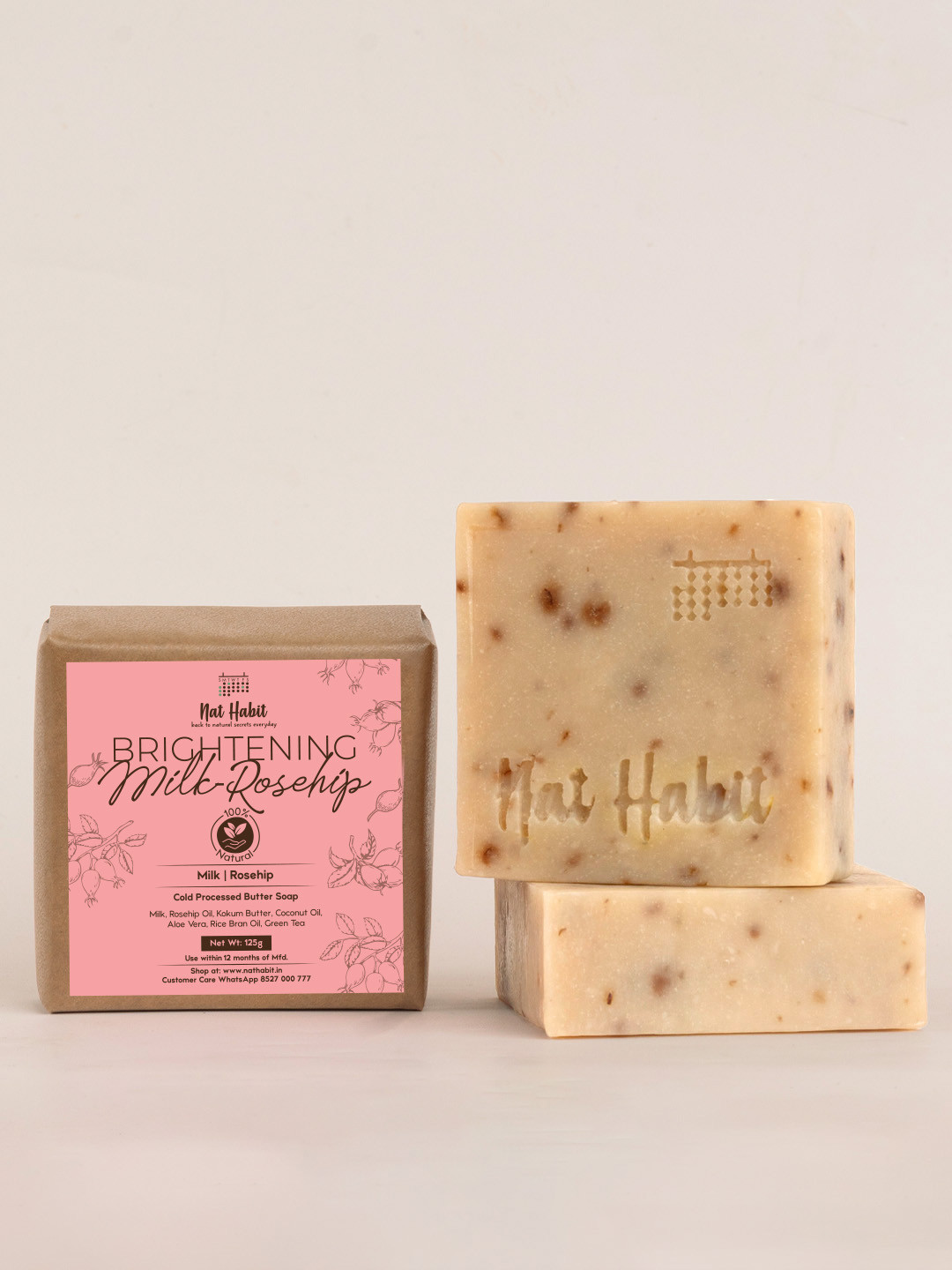 Nat Habit Set of 2 Milk  Rosehip Brightening Cold Processed Soap-125 g (Each)