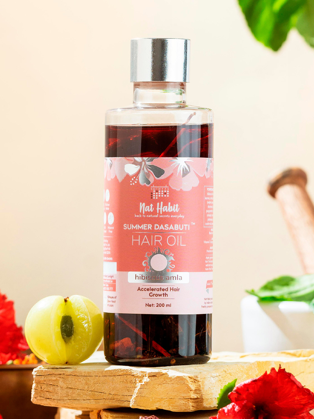 Nat Habit Hibiscus Amla Summer Dasabuti Hair Oil for Hair Growth & Fall Control - 200ml