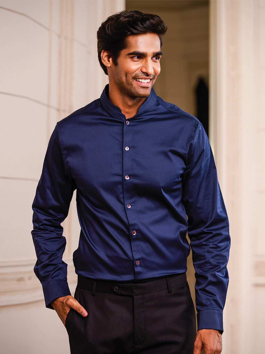 Tasva Men Slim Fit Solid Cotton Satin Formal Shirt
