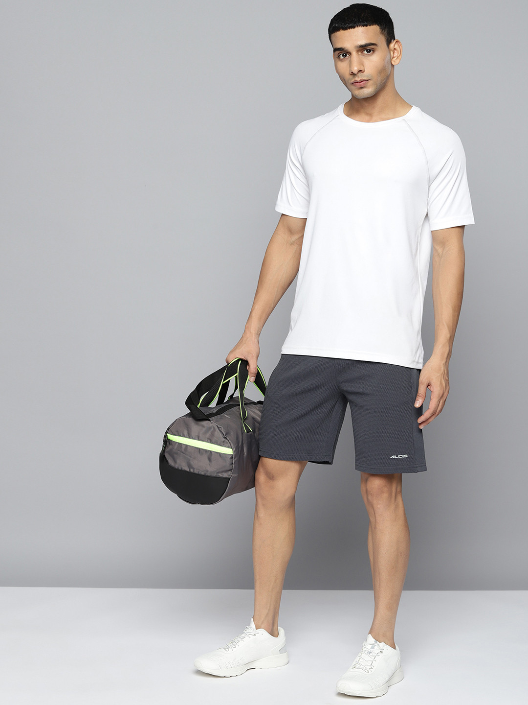 Alcis Men Charcoal Grey Self Design Slim Fit Running Shorts
