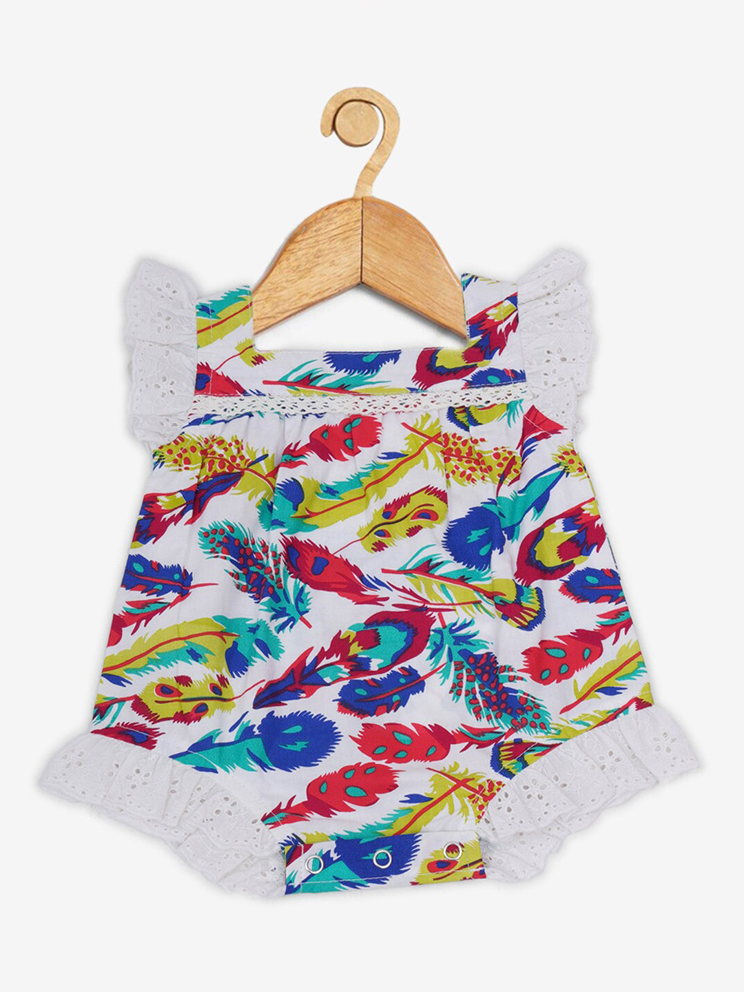 Creative Kids Girls Feather Printed Cotton Rompers