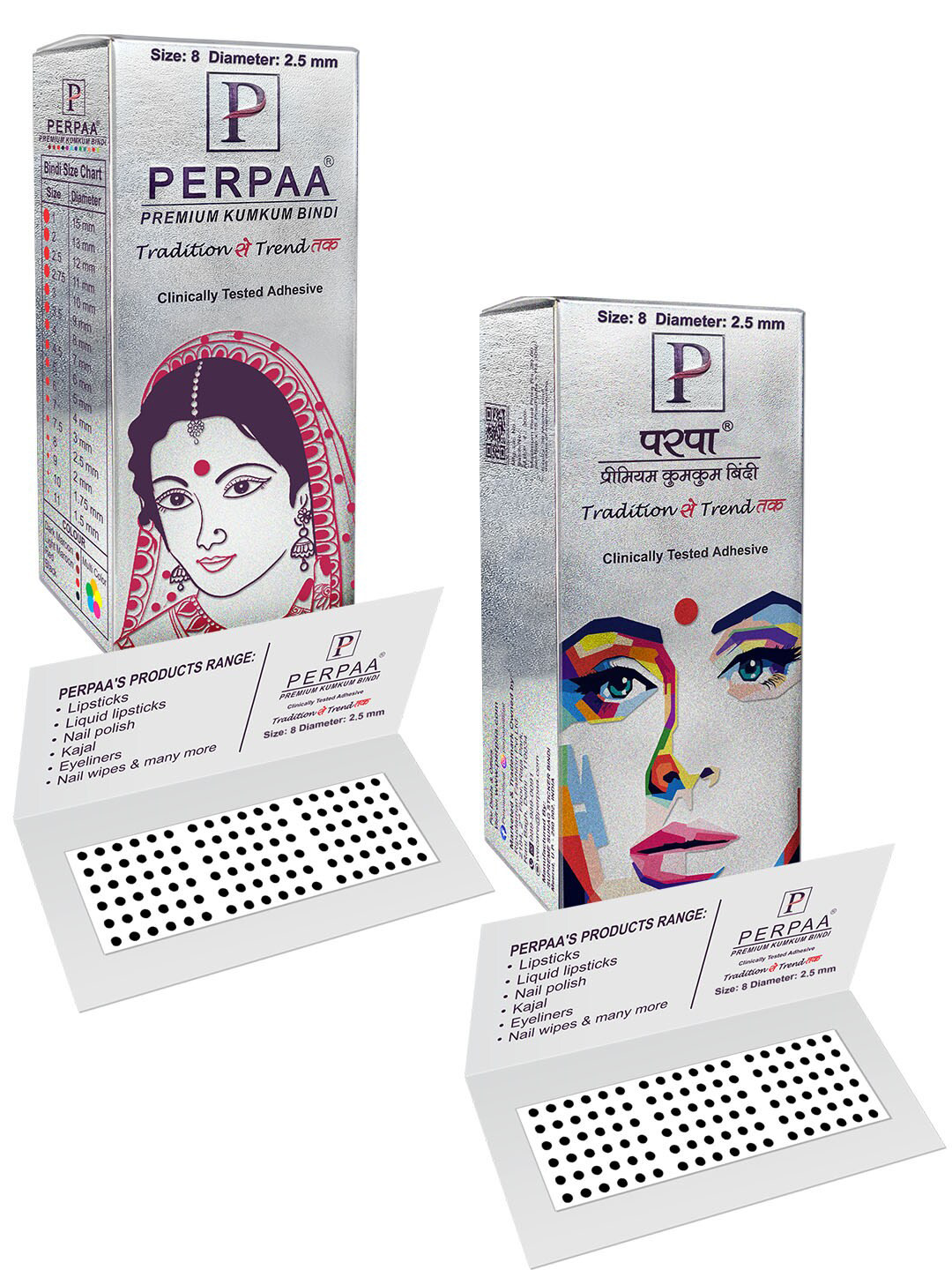 PERPAA Set of 2 Black Velvet Kumkum Bindi Box with 15 Flaps Each - Size 8
