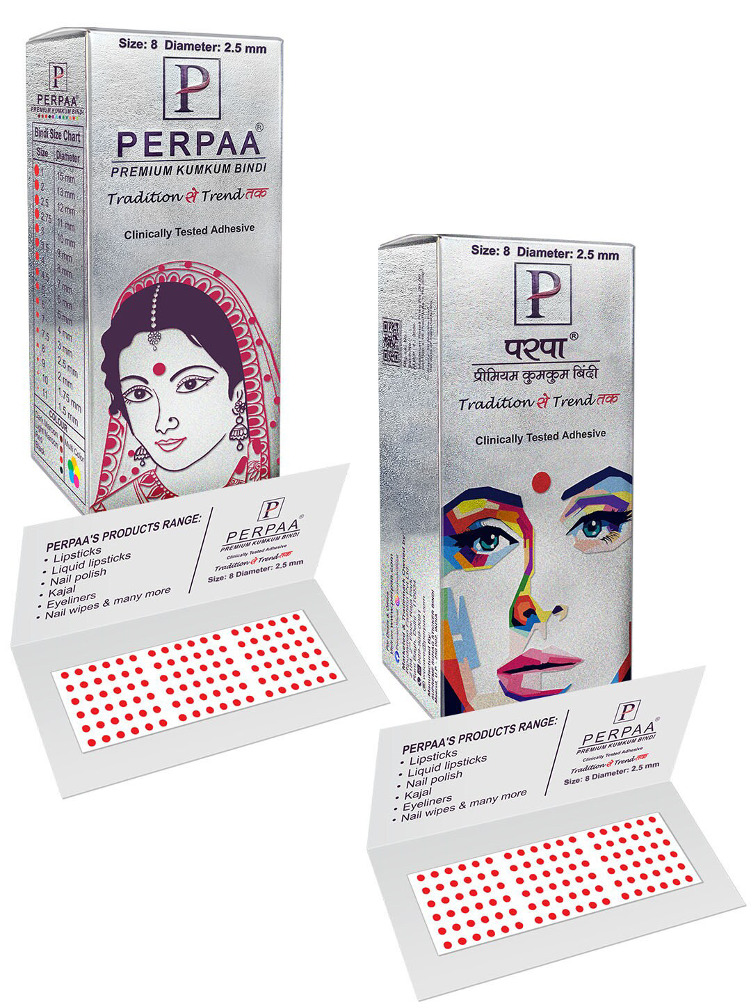 PERPAA Set of 2 Red Velvet Kumkum Bindi Box with 15 Flaps Each - Size 8