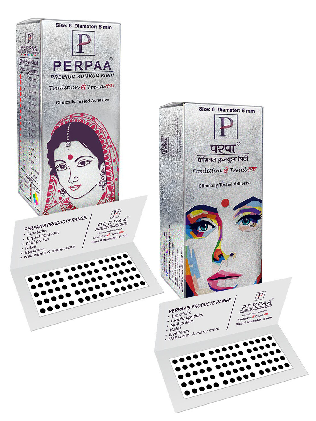 PERPAA Set of 2 Black Velvet Kumkum Bindi Box with 15 Flaps Each - Size 6