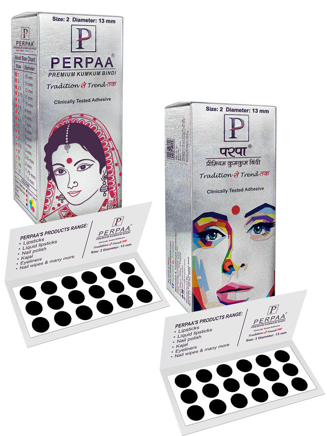 PERPAA Set of 2 Black Velvet Kumkum Bindi Box with 15 Flaps Each - Size 02
