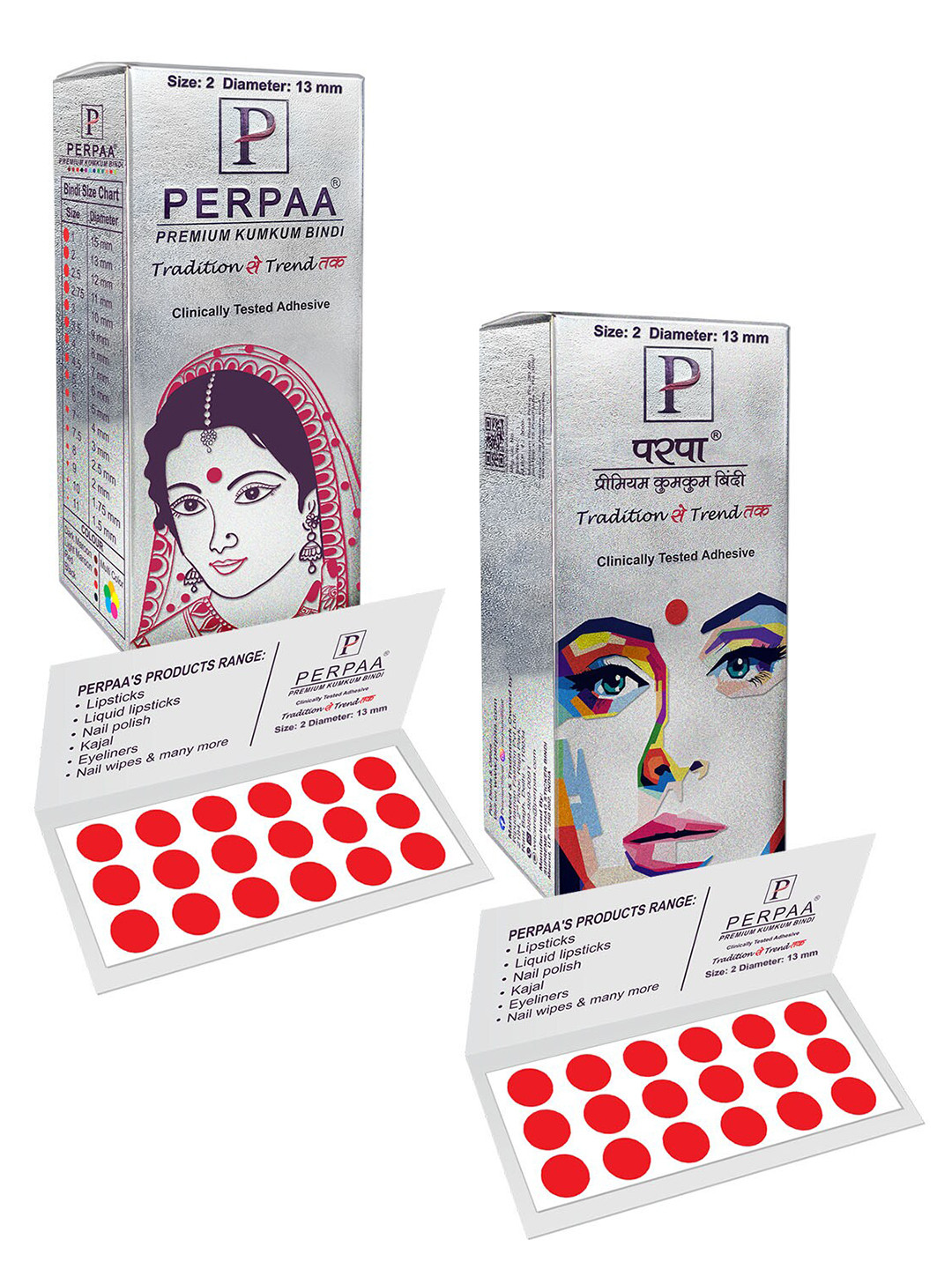 PERPAA Set of 2 Red Velvet Kumkum Bindi Box with 15 Flaps Each - Size 02