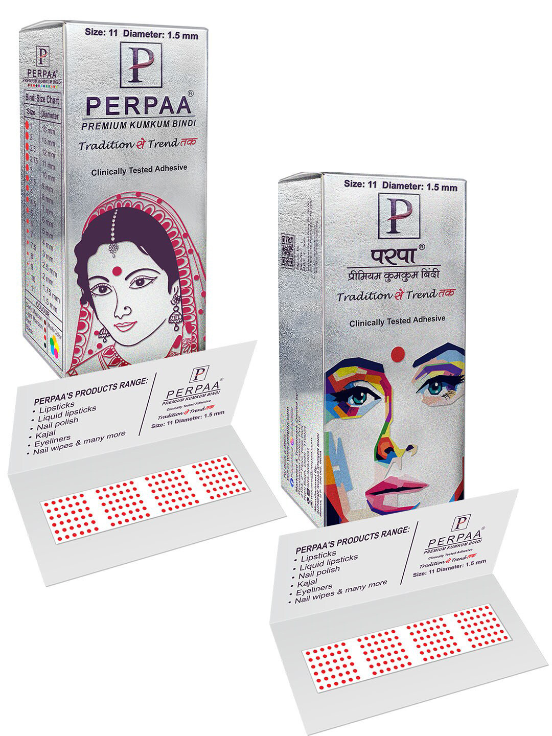 PERPAA Set of 2 Red Velvet Kumkum Bindi Box with 15 Flaps Each - Size 11