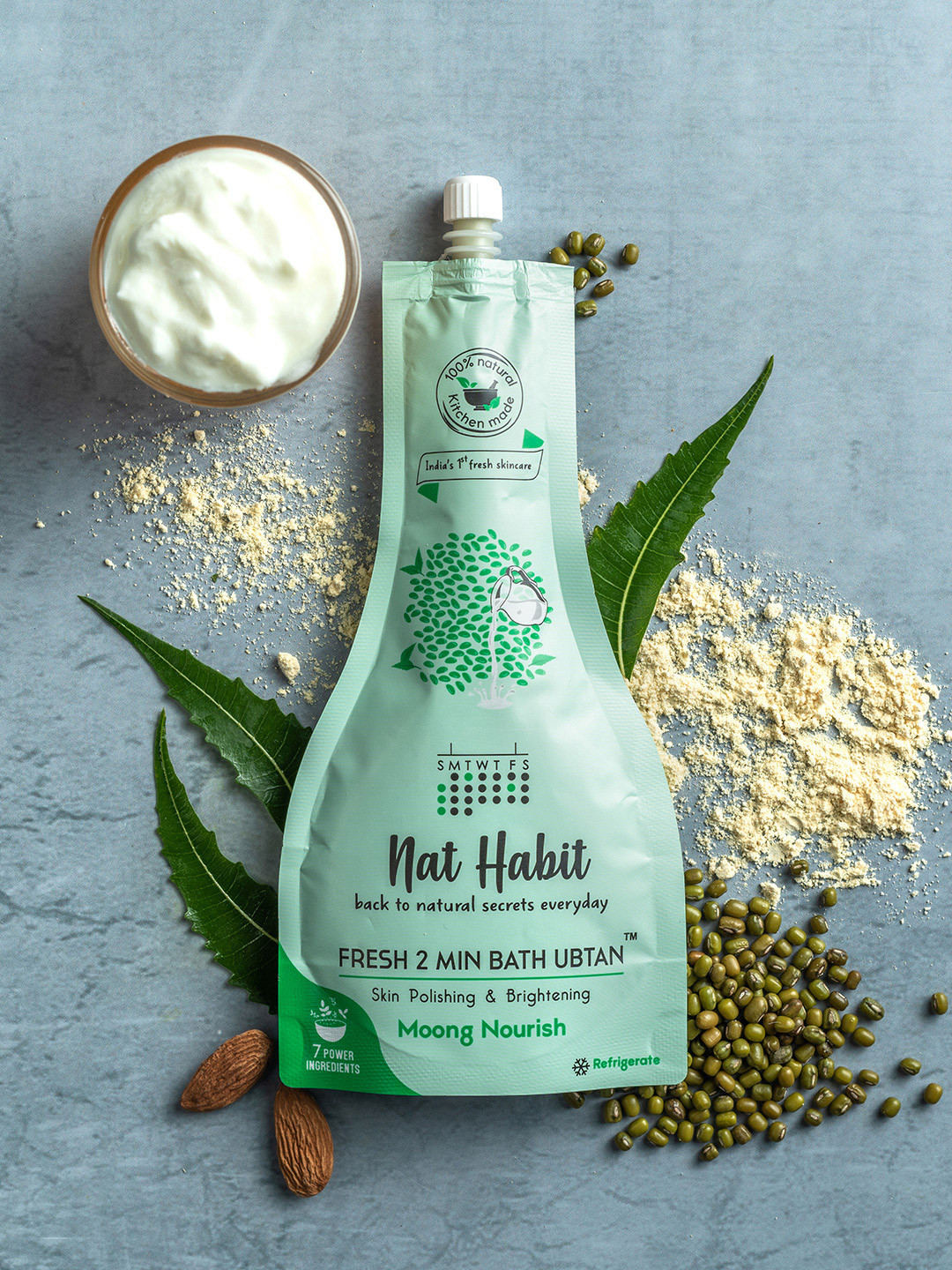 Nat Habit Set of 3 Moong Nourish Bath Ubtan Skin Polishing  Brightening-80g (Each)