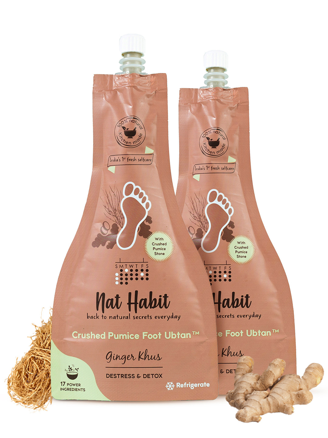 Nat Habit Set of 2 Destress  Detox Ginger Khus Crushed Pumice Foot Ubtan-40g (Each)