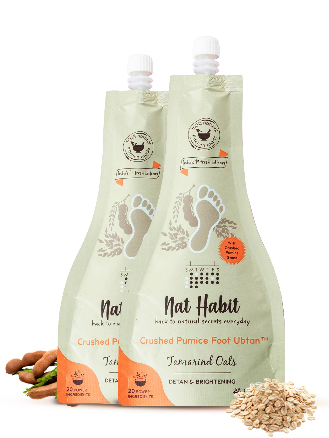 Nat Habit Set of 2 Detan  Brightening Tamarind Oats Foot Ubtan 40 g (Each)