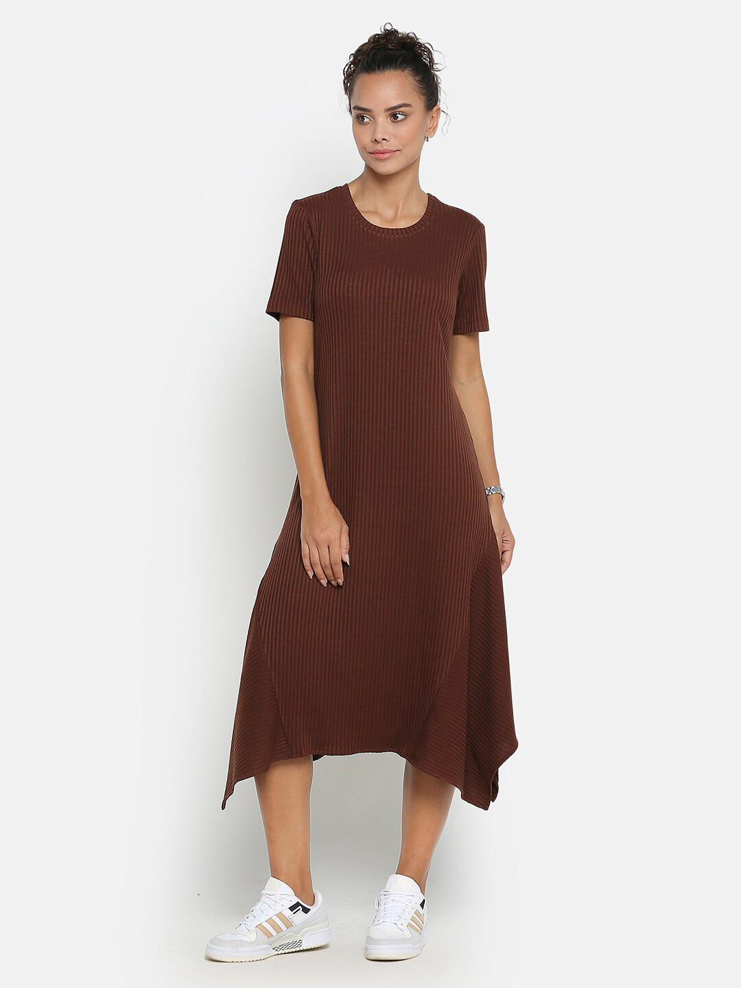 OFFICE & YOU Women Self Design Asymmetric A-Line Midi Dress