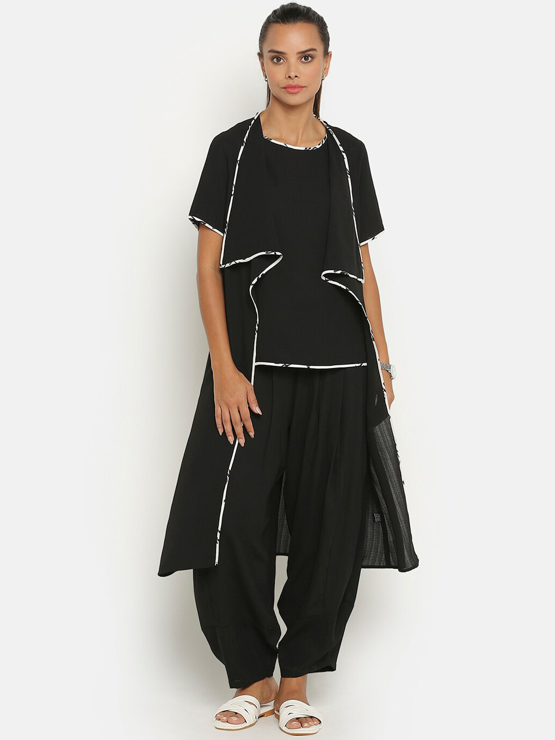 OFFICE & YOU Women Acrylic Asymmetric Closure Longline Open Front Jacket