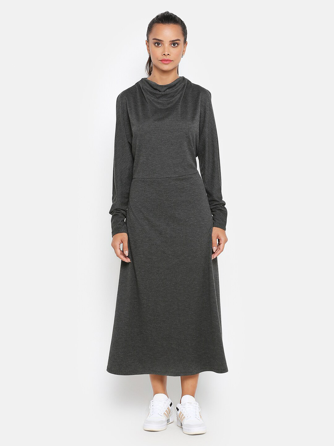 OFFICE & YOU Women Cowl Neck A-Line Midi Dress