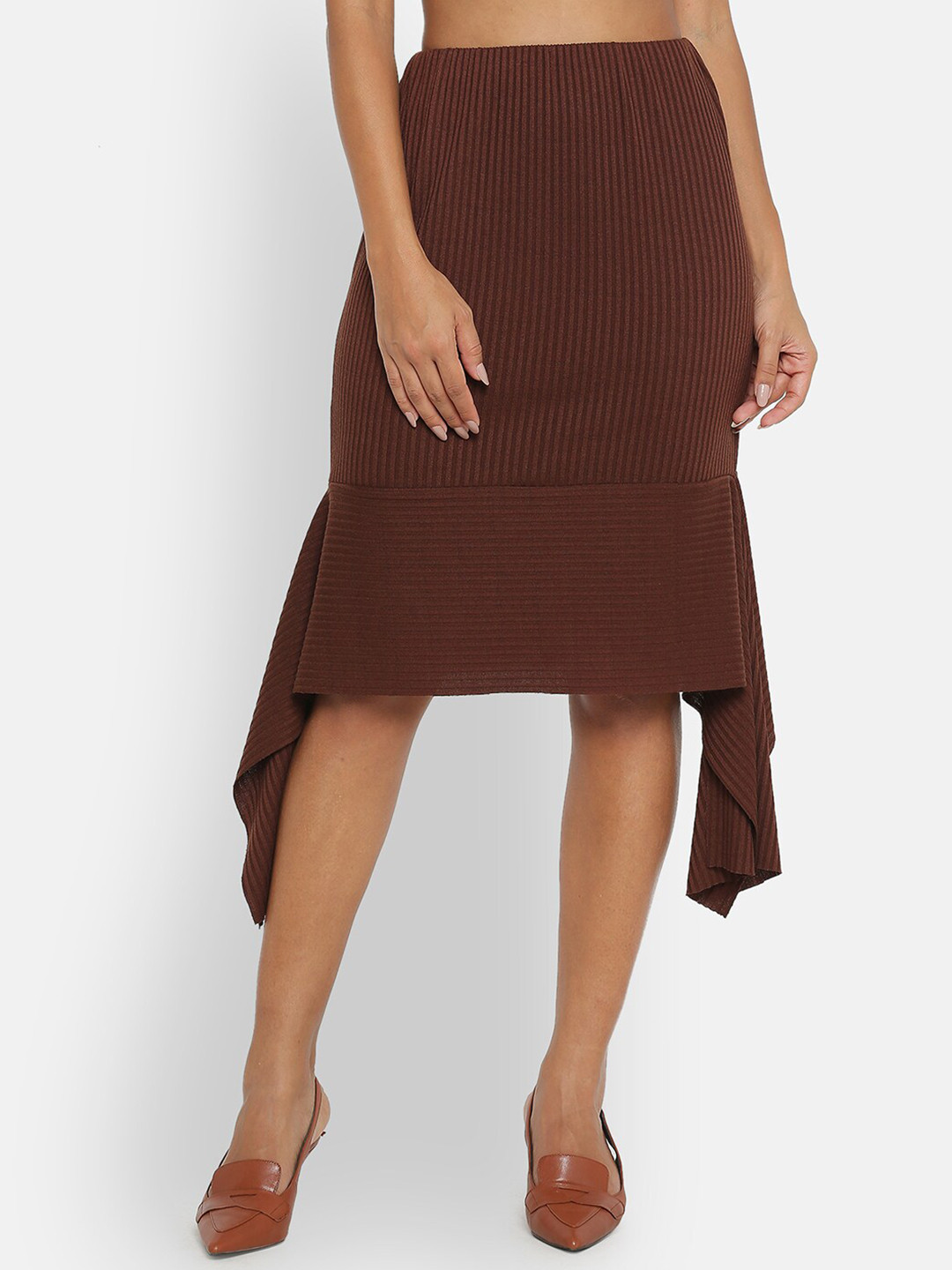OFFICE & YOU Women Striped Ribbed Skirt