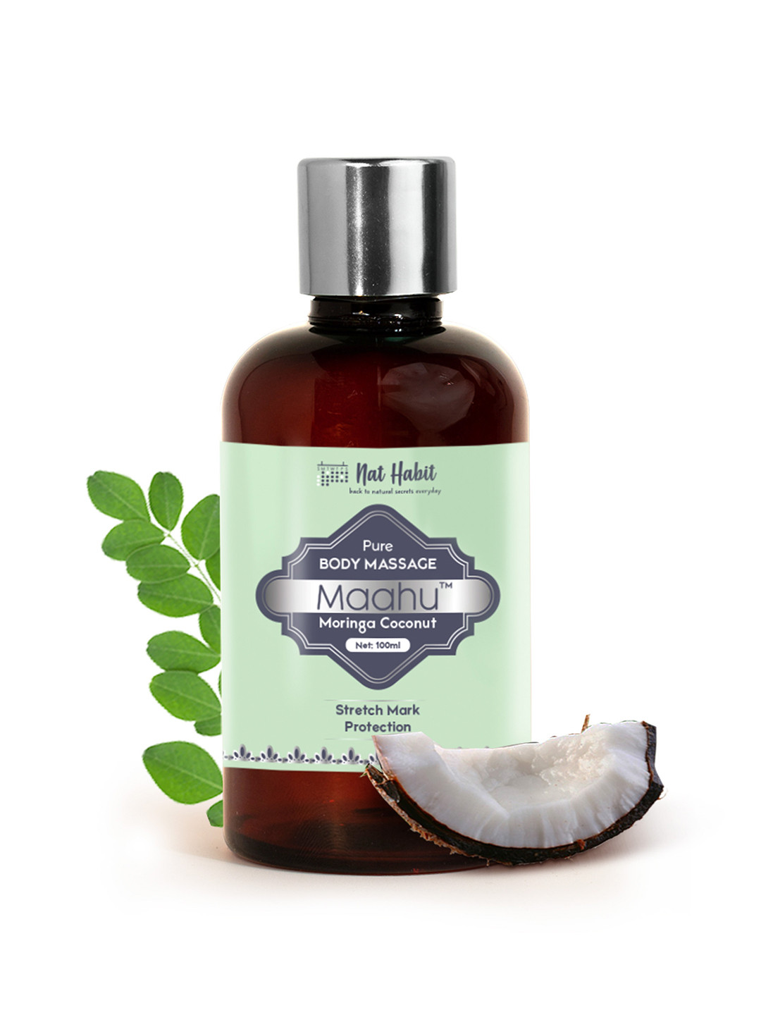 Nat Habit Pure Maahu Moringa Coconut Body Massage Oil for Stretch Mark - 100 ml