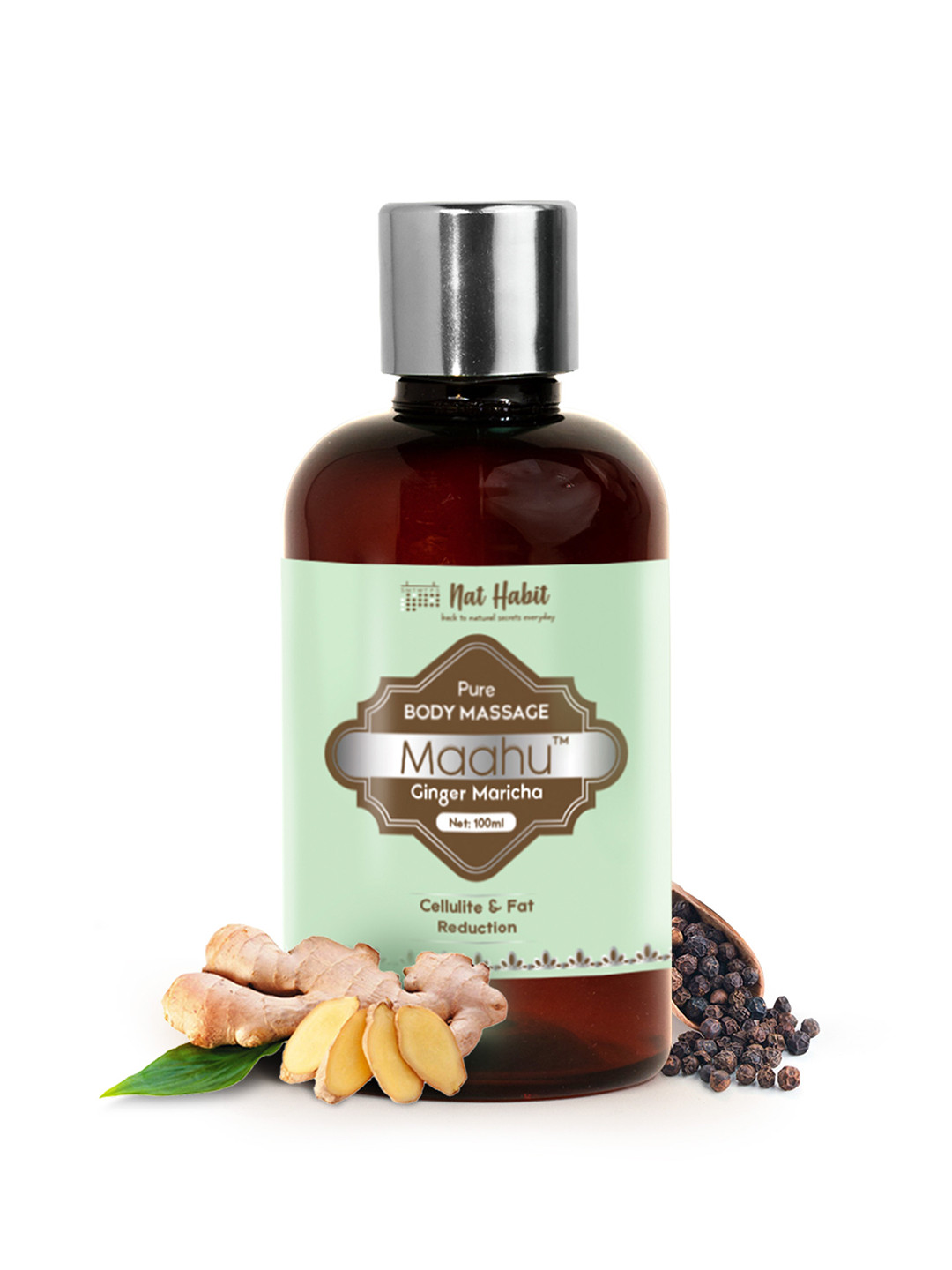 Nat Habit Pure Maahu Ginger Maricha Body Massage Oil for Fat Reduction - 200 ml