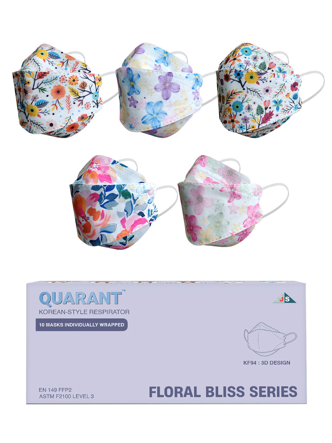 QUARANT Pack of 10 Floral Print 4-Ply Designer KF94 Face Masks