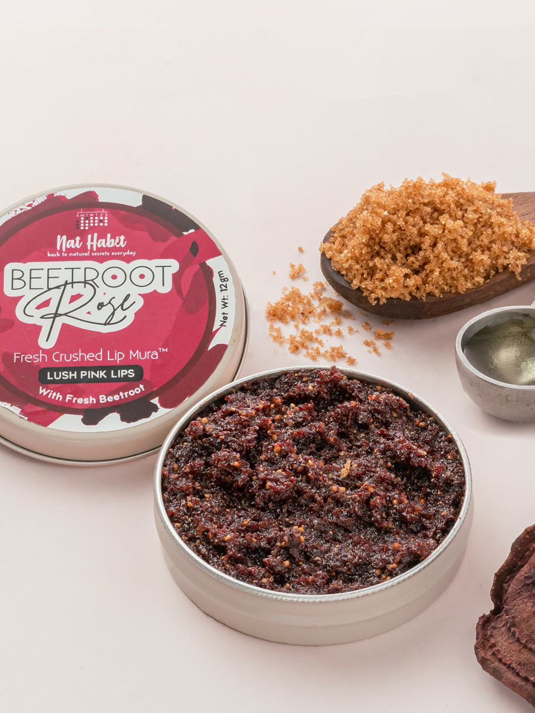 Nat Habit Beetroot Rose Lip Scrub for Lip Lightening & Care - Chemical-Free - 12g