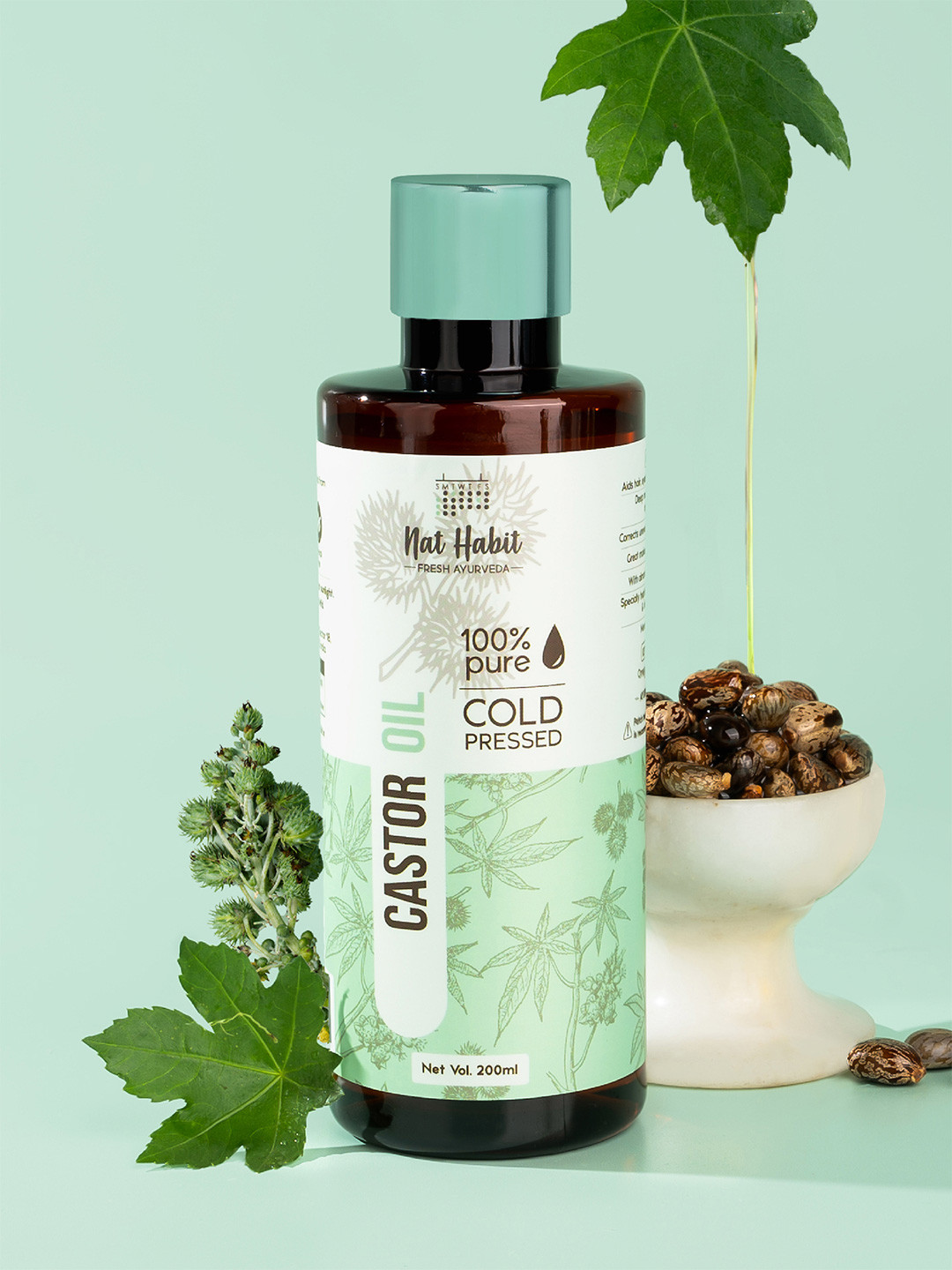 Nat Habit Cold Pressed 100% Pure Castor Oil with Vitamin E & Omega-6 for Skin & Hair-200ml