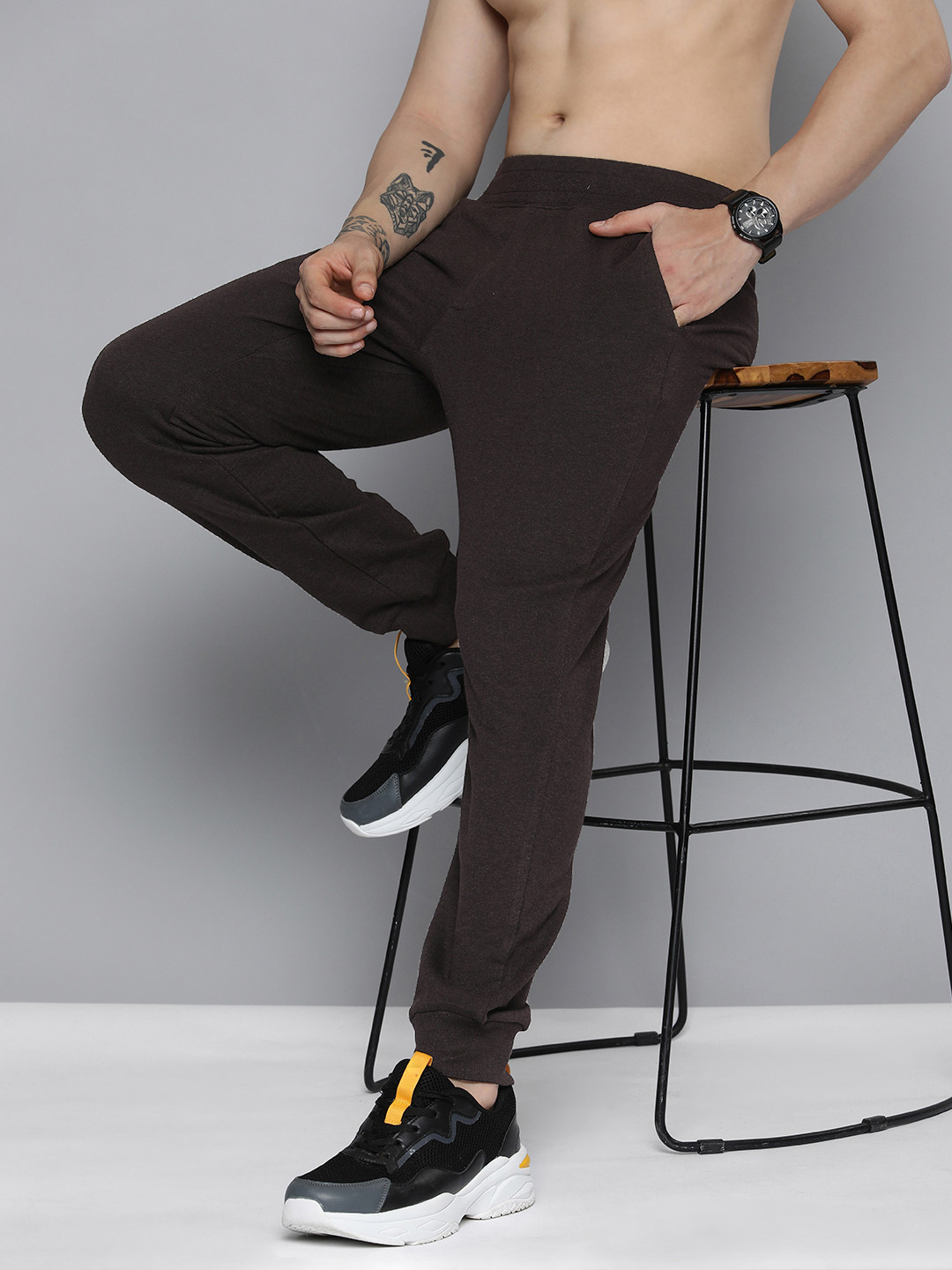 HERE&NOW Men Brown Solid Knitted Joggers