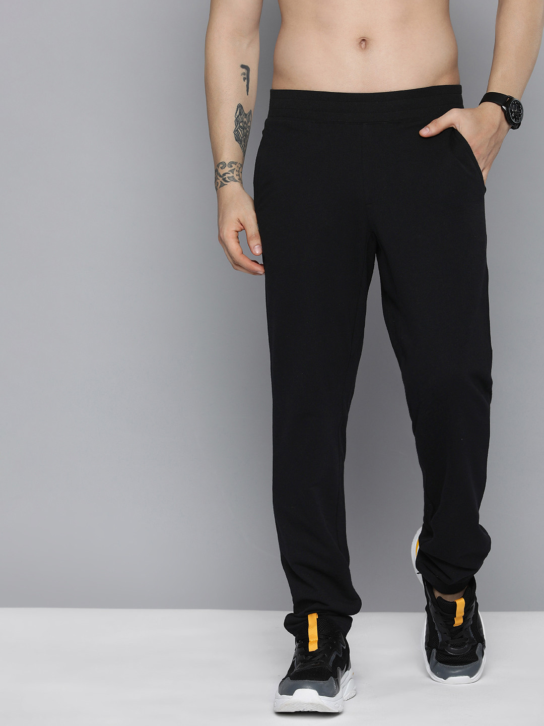 HERE&NOW Men Black Solid Knitted Track Pants