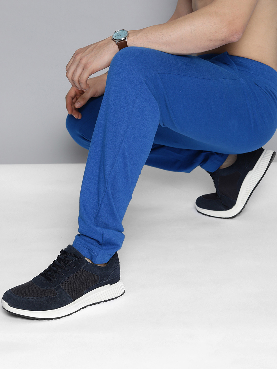 HERE&NOW Men Blue Solid Knitted Track Pants