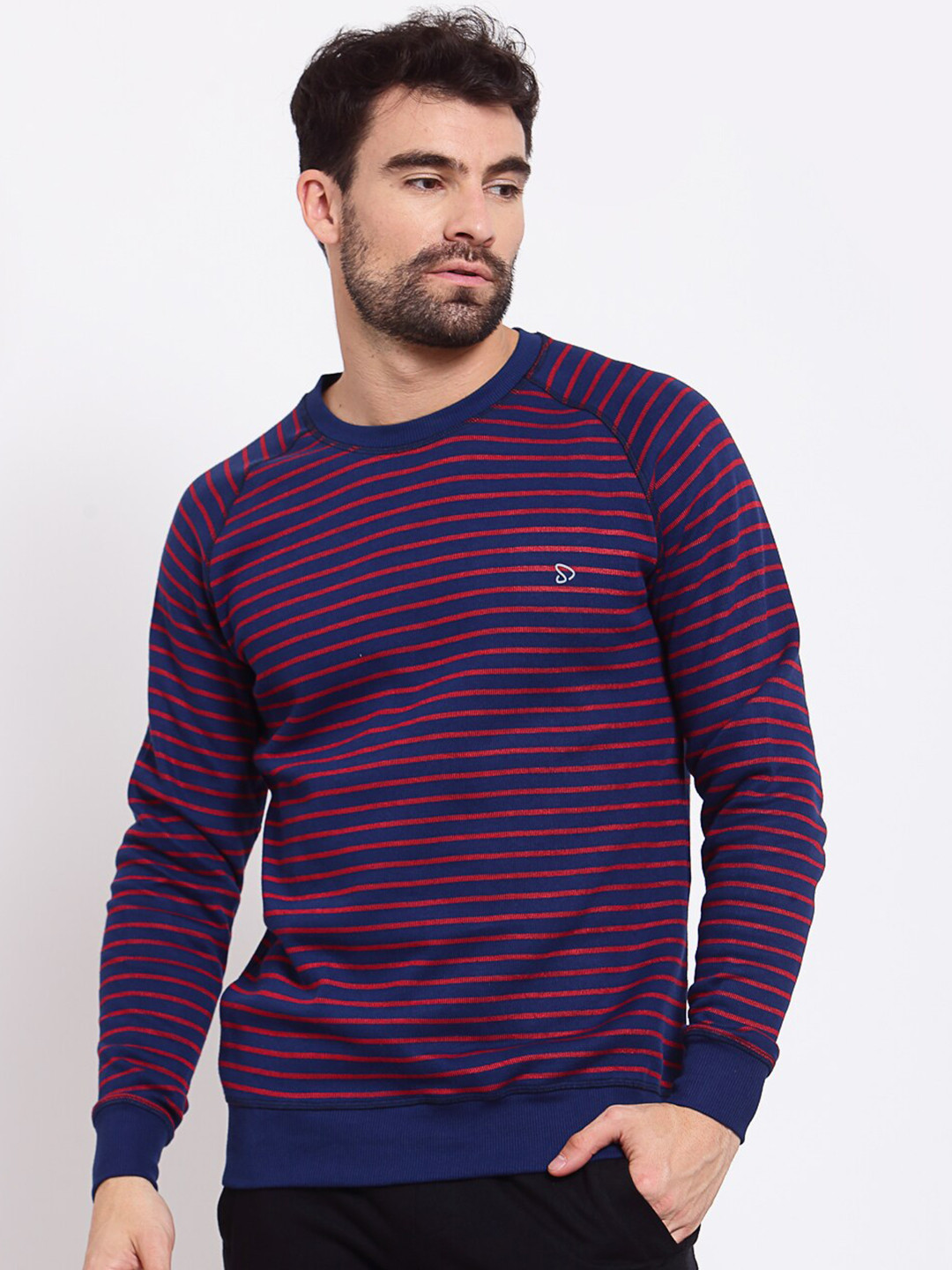 SPORTO Men Pull Over Printed Striped Sweatshirt