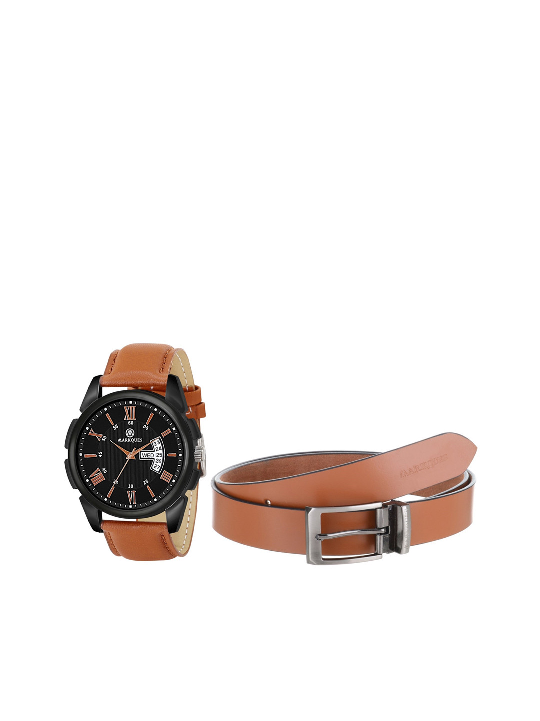 MARKQUES Men Solid Leather Watch and Belt Combo Gift Set