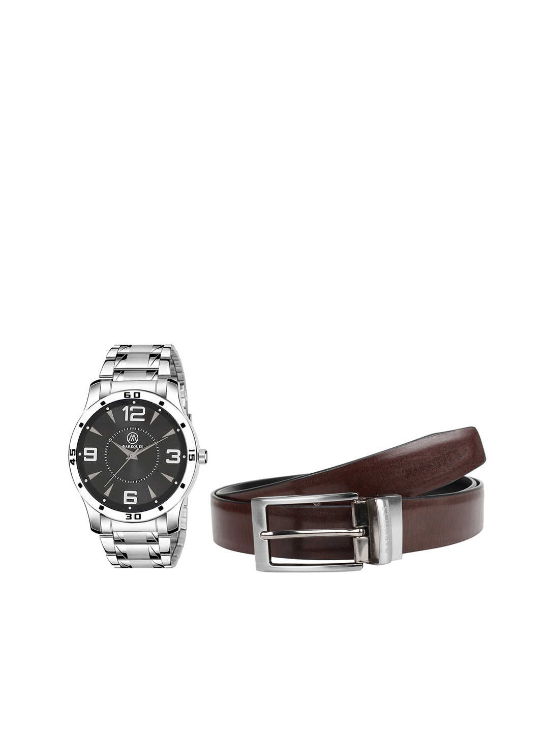 MARKQUES Men Solid Leather Watch and Belt Combo Gift Set